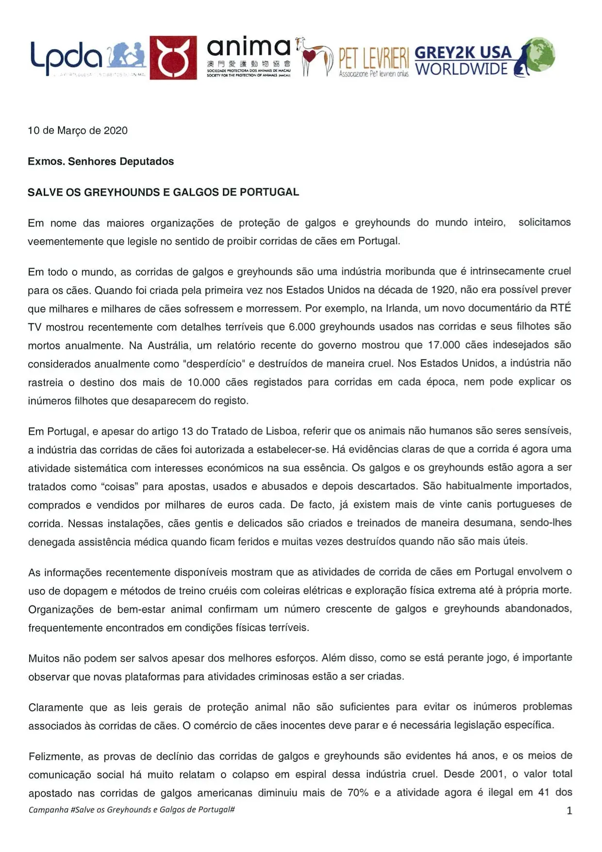 10 03 2020 Letter to Portuguese Parliament PT with supporters