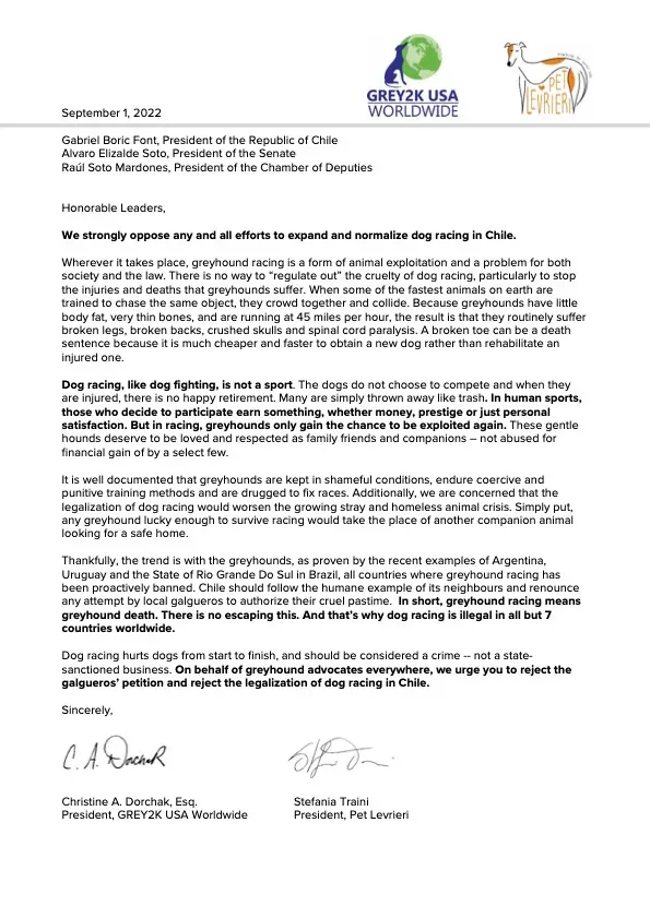 LETTER TO CHILEAN OFFICIALS 1